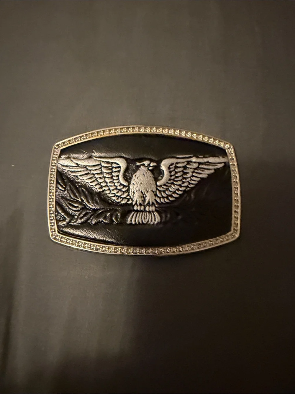 Giorgio Armani Black Belt Buckle with Silver Eagle Motif